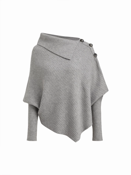Knit Asymmetrical Neck Poncho Long Sleeve Sweater