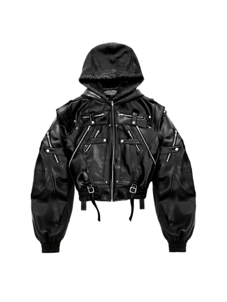 SS26 ‘M97-Redux’ Leather Hooded Bomber Jacket 