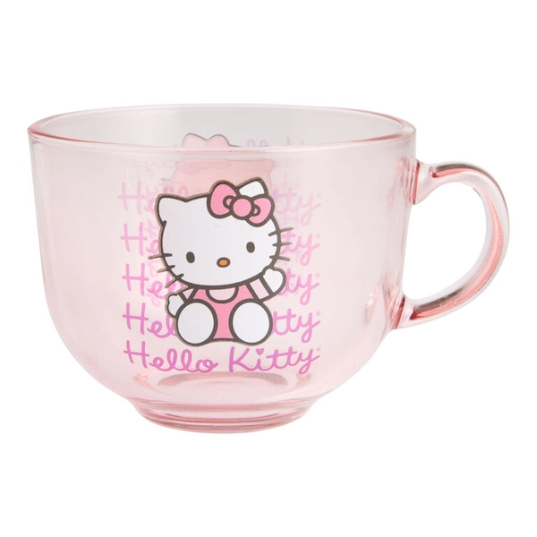 Hello Kitty Waving Pink Glass Mug