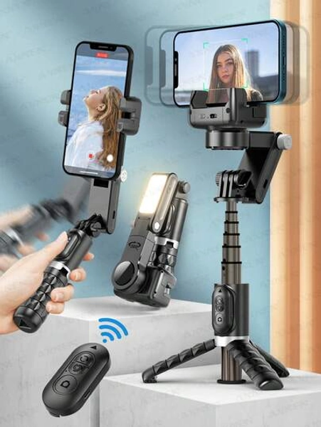 AXNEN 4-In-1 Portable Smartphone Tripod With Gimbal Stabilizer, Face Tracking, Fill Light, 360° Rotation, Extendable Aluminum Alloy Pole, Wireless Remote, Compatible With IPhone 14/13 And Android Phones For Video Recording