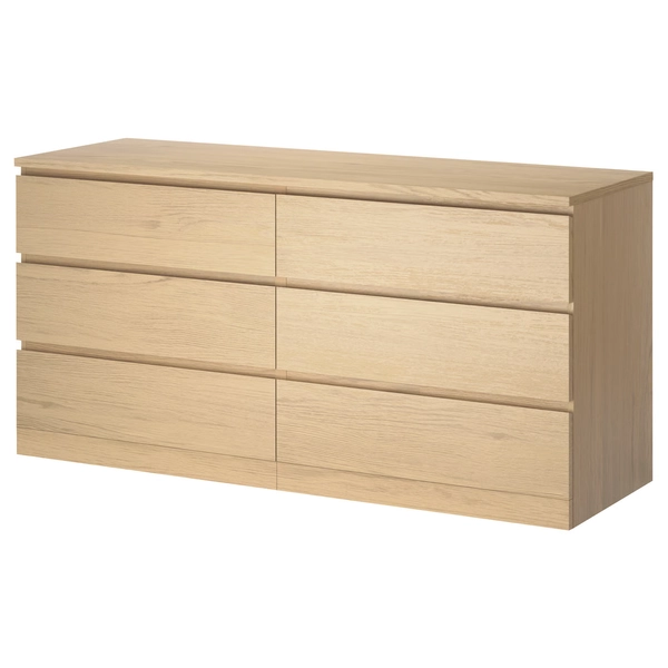 MALM Chest of 6 drawers - white stained oak veneer 160x78 cm