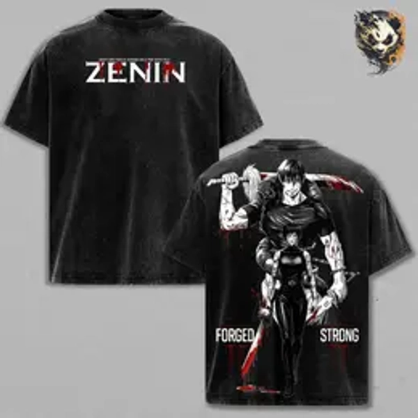 Men's Jujutsu Kaisen Maki Zenin Washed Vintage Cartoon Art Shortsleeve Round Neck Tee - Heavyweight Oversized Menswear Graphic Top, Heavenly Restriction Warrior Design, Anime Merch, All Seasons Gift for Anime Fans