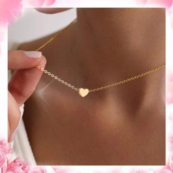 Turandoss 14K Dainty Gold Heart Necklace for Women Girls - Cute Pendant Necklaces for Kids, Birthday Valentine's Day Gifts for Women, 14+2.5In, Gold
