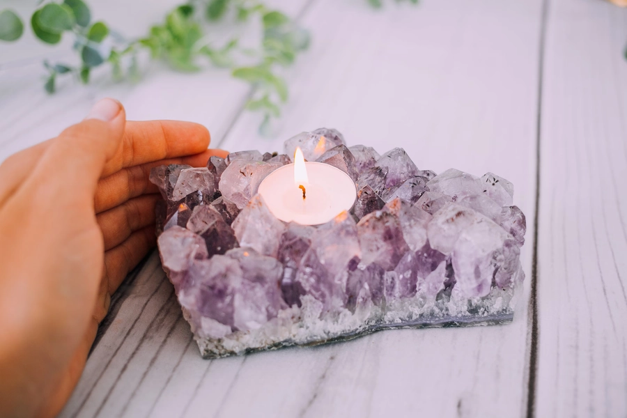 Raw Amethyst Candle Holder, Raw Quartz, Decor, Crystal, Gift, Candleholders, Candle Decor, Amethyst, Healing Crystals, Amethyst Cluster
