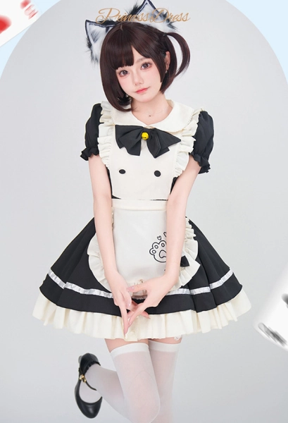 Kawaii Maid Style Lolita Dress Cute Black White Dress and Apron