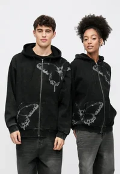 UNISEX RELAXED FIT WASHED ZIP-UP HOODIE - Hoodie - dark grey