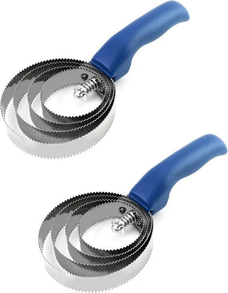 Double Sided Curry Comb 2 Pack 4 Rings Stainless Steel Horse Grooming Brush Blue