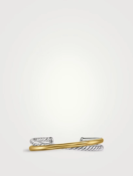 David Yurman Crossover Two Row Cuff Bracelet In Sterling Silver With 14k Yellow Gold, 11mm