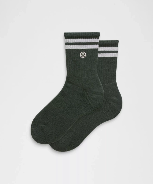 Unisex Daily Essential Quarter Socks *Stripe - Rainforest Green/Blissful Pink - XL