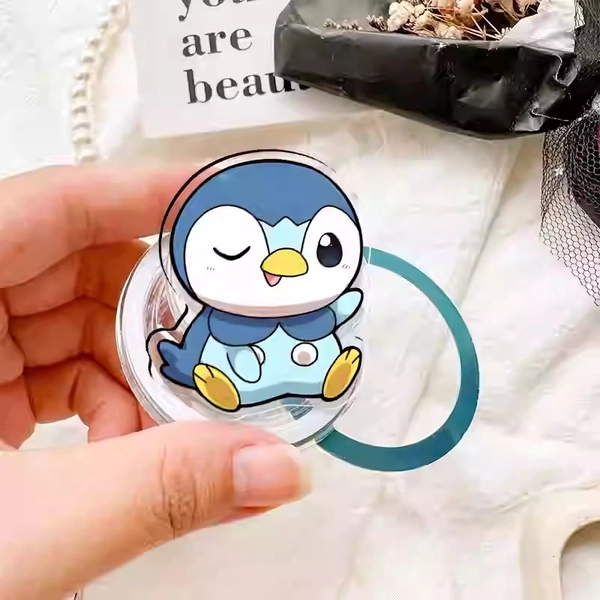Cute Anime Phone Holder Grip Magsafe Compatible Phone Grip - Piplup / Adhesive