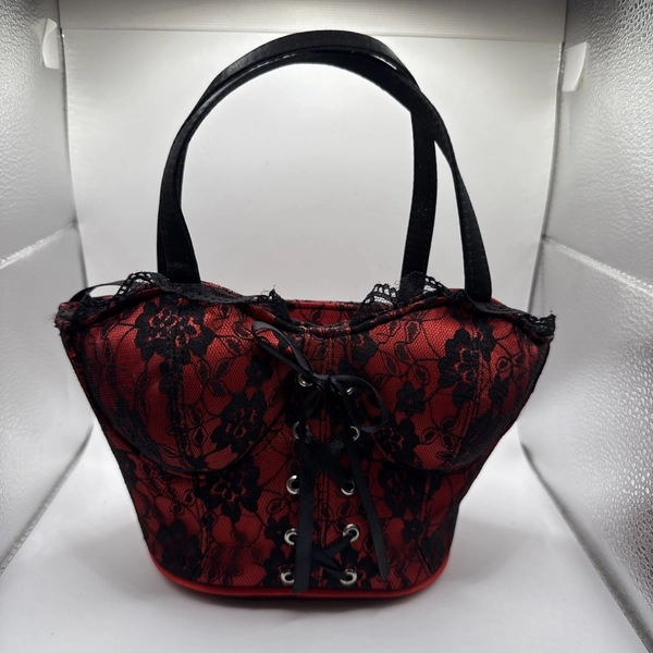 Vintage Y 2K Red Lace Bustier Mini Purse Handbag 6 x 10 Inches NWT