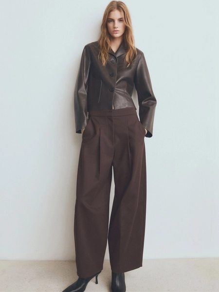 MANGO Women Spread Collar Leather Jacket