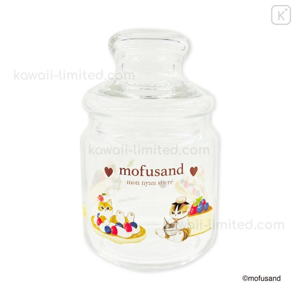 Japan Mofusand Jar Glass Canister Storage Case - Berry Cheese Cake Pancake Cat