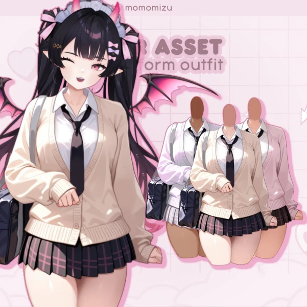 Rigged School Uniform Vtuber Body Asset: 5 Skintones, Customizable - Etsy