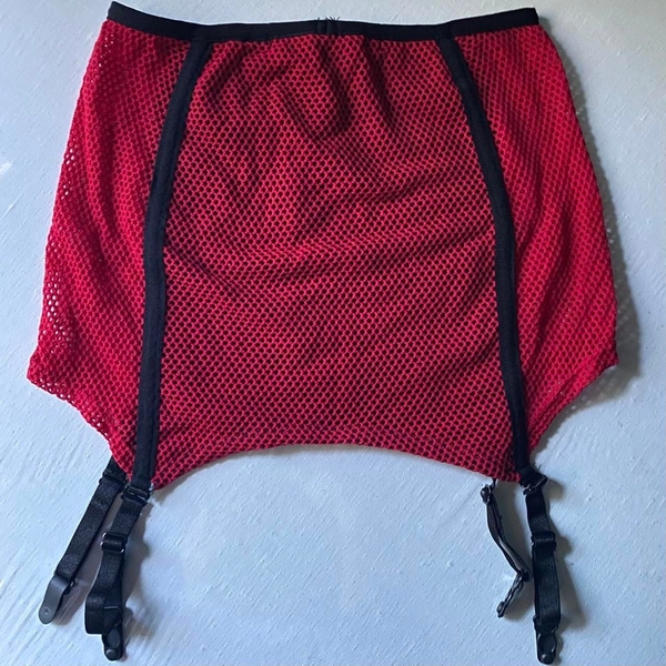 Vintage Rare Lip Service Fashist Fishnet Red Mini Skirt