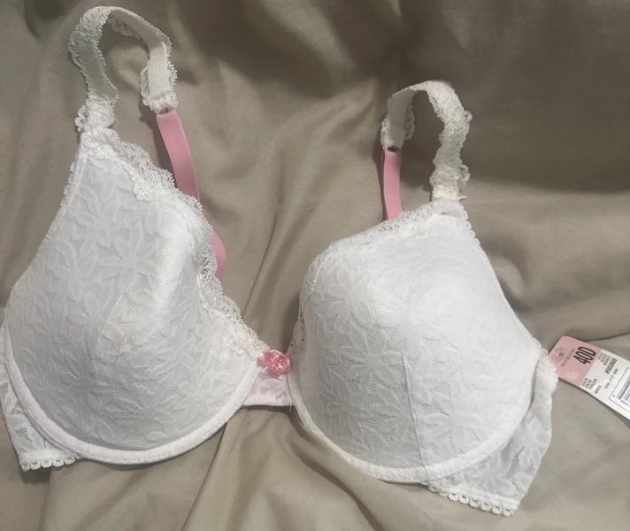 NWT Y2K FRUIT OF THE LOOM a fresh collection push up bra 40D White Pink Lace 🩷