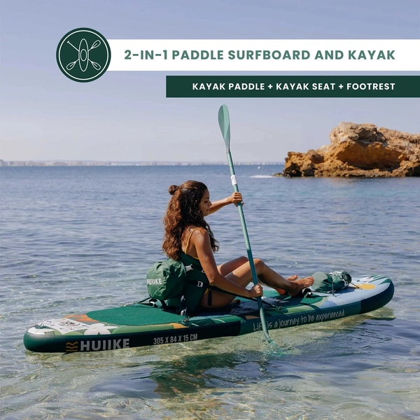 HUIIKE SUP Board - Opblaasbaar Paddle Board met Accessoires, Peddel, Vinnen, Pomp - Stand Up Paddle met Hoge Stabiliteit - 305 x 84 x 15 cm - Max. 130 kg