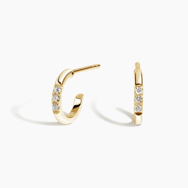 Petite Diamond Huggie Earrings in 14K Yellow Gold