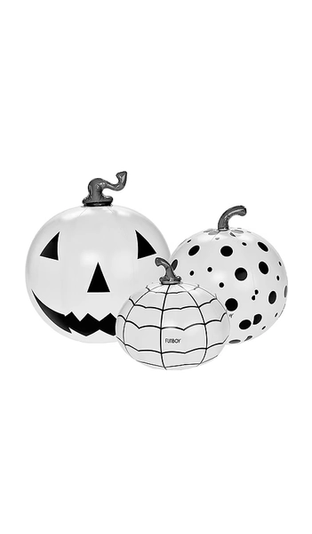 FUNBOY Black & White Pack Of 3 Light Up Inflatable Pumpkin in Black,White.