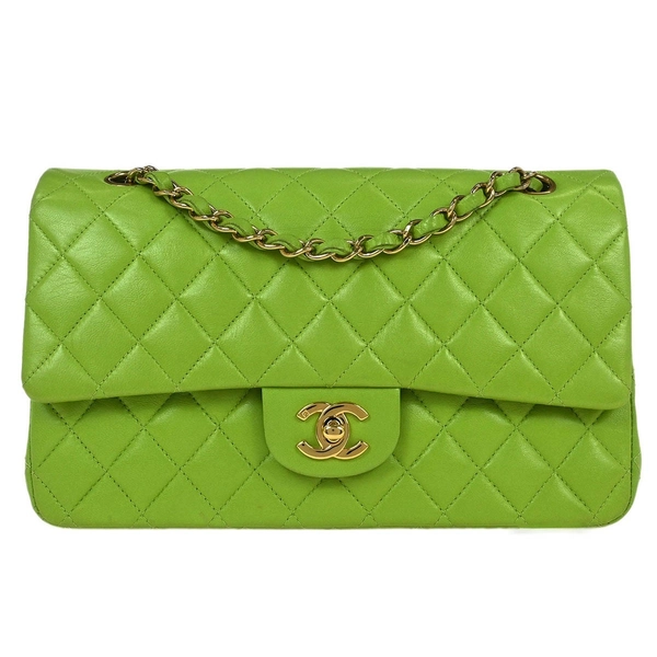 Chanel Green Lambskin Medium Classic Double Flap Shoulder Bag 134848