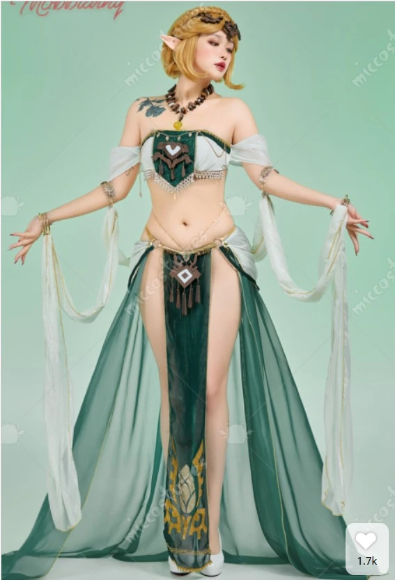 Princess Zelda Derivative Sexy Dance Style Lingerie Costume Short Top and Skirt with Headpiece Necklace