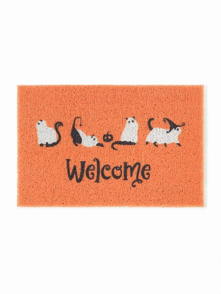 Halloween Cat & Pumpkin Graphic Welcome PVC Door Mat