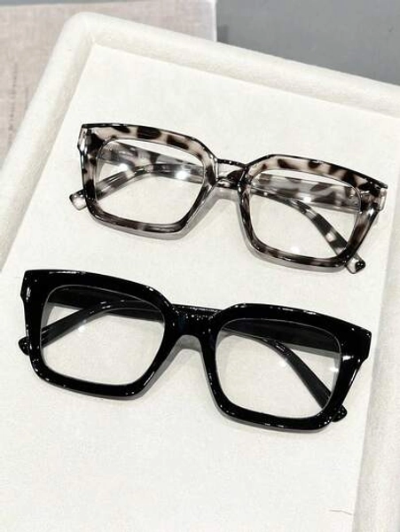 2pcs Leopard Plastic Geometric Full Frame Personalized Ins Style Women Clear Glasses For Musical Festival Back-To-School Essentials Weekend Outfit Daily Life Holiday Gift Fashion Accessories Suitable For All Face Shapes