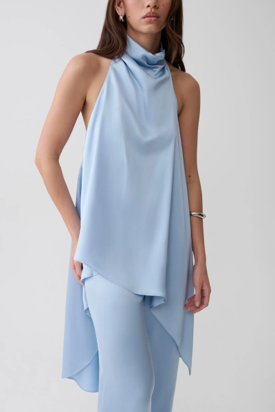 Sydney Asymmetrical Satin Halter Top - Cornflower Blue