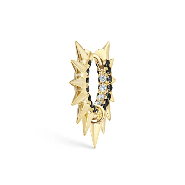 Metal Mohawk with Black and White Diamond Pavé Hoop Earring 18K Solid gold