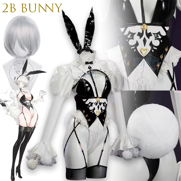 BUNNY DIWASHER Frauen 2B Derivative Sexy Dessous Bunny Girl Body Mit Kurzen Top Und Schwanz Halloween Cosplay Kostüm Sexy Party