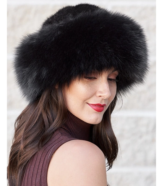 Raylene Black Fox Fur Roller Hat with Mink Top: FurHatWorld.com