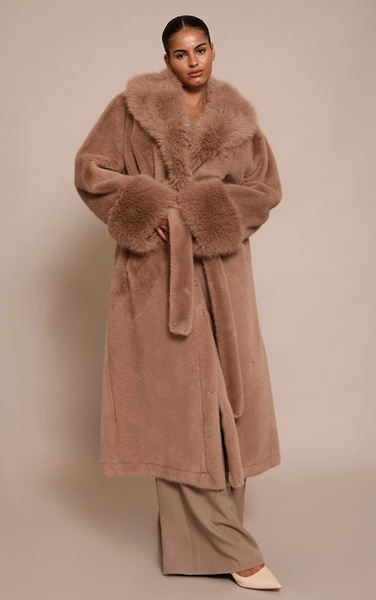 Faux Fur Self Tie Oversized Coat