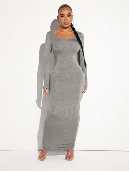 SHEIN SXY Solid Scoop Neck Bodycon Knitted Dress