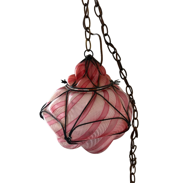 Vintage Mid-20th-Century Venetian Murano Hand-Blown Caged Glass Pendant Light