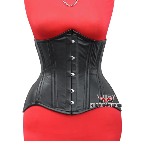 Black Leather Underbust Corset: Steel Boned Gothic Steampunk Waist Trainer - Etsy New Zealand