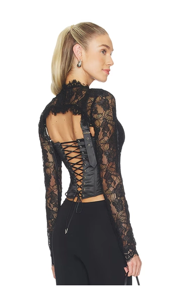 OW Collection Brisa Corset Top in Black. - size S