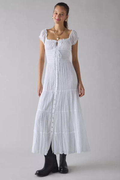 Kimchi Blue Samira Puff Sleeve Smocked Button-Front Layering Maxi Dress