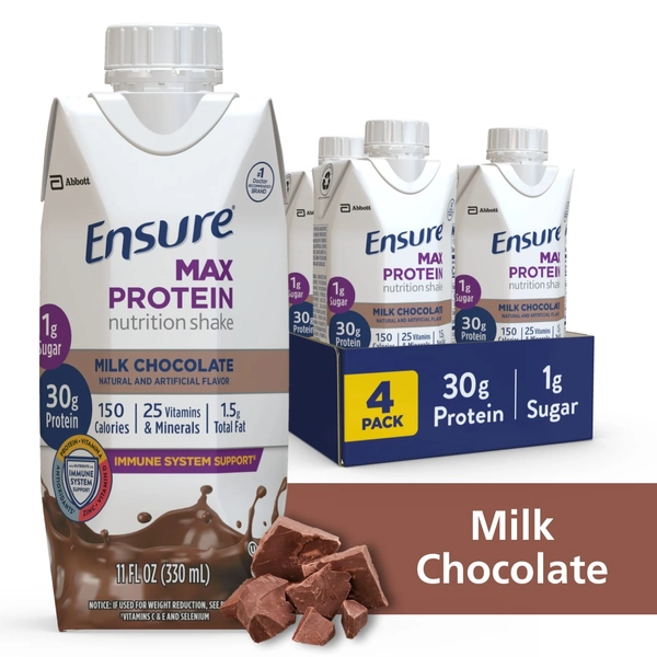 Ensure Max Protein Nutrition Shake, 11 OZ, 4 CT, Milk Chocolate, Cafe Mocha, Creamy Strawberry, French Vanilla