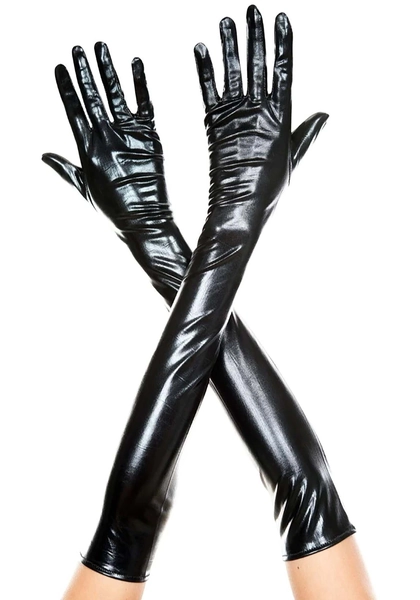 Women's Black Faux Patent Leather Extra Long Gloves | Fancy Dress Costume Gloves
