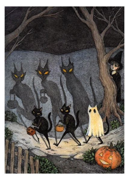 The Bad Luck Gang - 5x7" black cat halloween art print