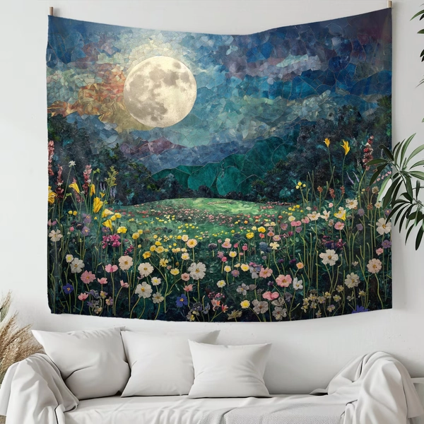 Moonlit Wildflowers Tapestry Floral Fantasy Wall Art