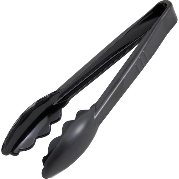 Winco 9" Plastic Tongs, Black, 6-count