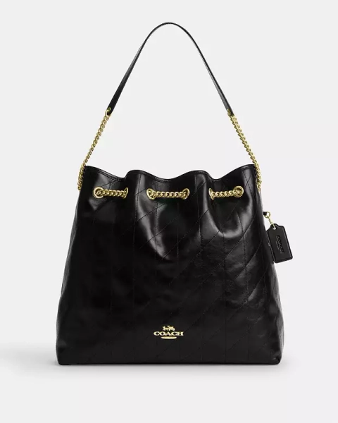 Gold/Black Evelyn Large Shoulder Bag With Quilting