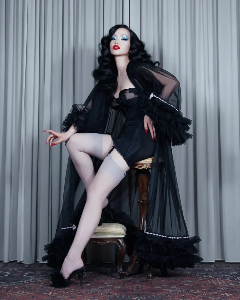 Full-Length Baby Doll nightie & robe set: Black