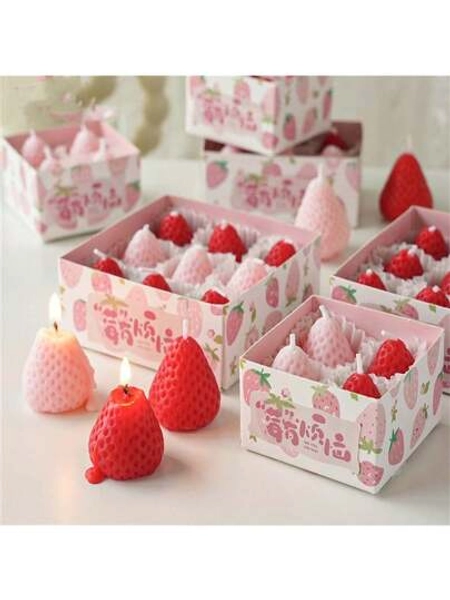 4pcs Strawberry Aromatherapy Candles, Perfect For Photography Props, Indoor Fragrance Decoration And Holiday Gifts Candles For Stress Relief, Relaxation, Bathing, Yoga And Holiday Gifts,Room Decor,Gifts Birthday Graduation