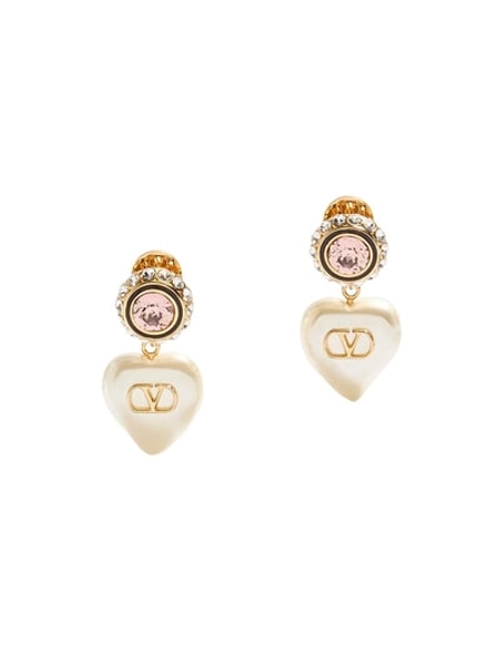 Valentino Garavani Women's VLogo Signature Earrings in Metal, Enamel, Pearls and Crystals - Gold Cream