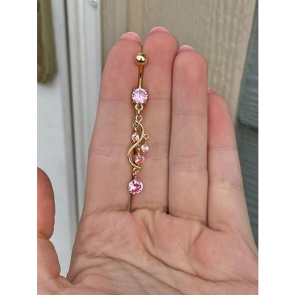 Gold Belly Ring, Pink Cz, Surgical Steel Navel Jewelry