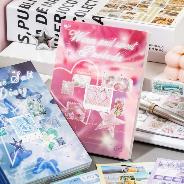 20 Sheets Coated Paper Sticker Book, Sweet Dreamy Pink Blue Aesthetic Stickers for Journal Scrapbook Collage - AliExpress 21