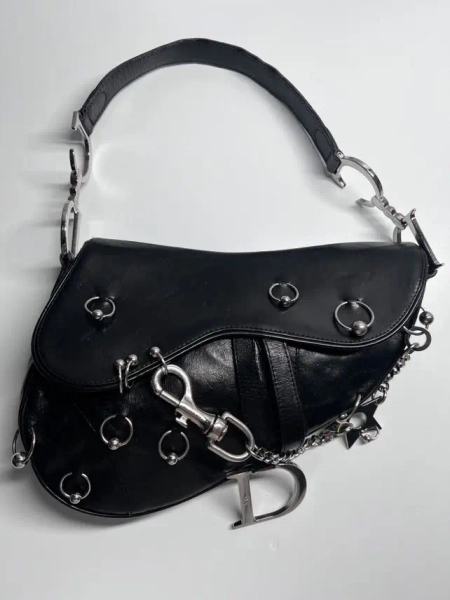 Dior Punk Black Leather Hardcore Saddle Bag
