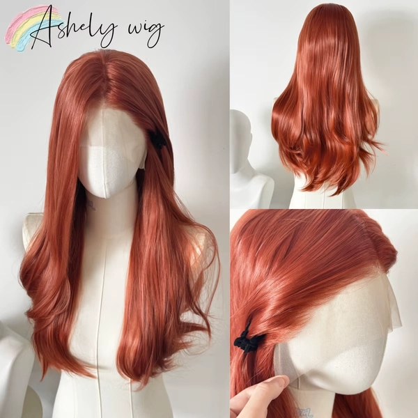 Rot-orangefarbene Lace-Front-Perücke für Frauen, 66 cm lange gewellte Perücke, gewellt, 13 x 4 Lace-Frontal-Synthetik-Spitzenperücken, natürlicher Haaransatz, Cosplay - AliExpress